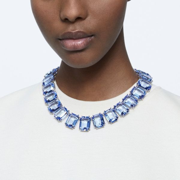 Colar Swarovski Millenia Lapidação Octogonal Azul Lacado a Ródio