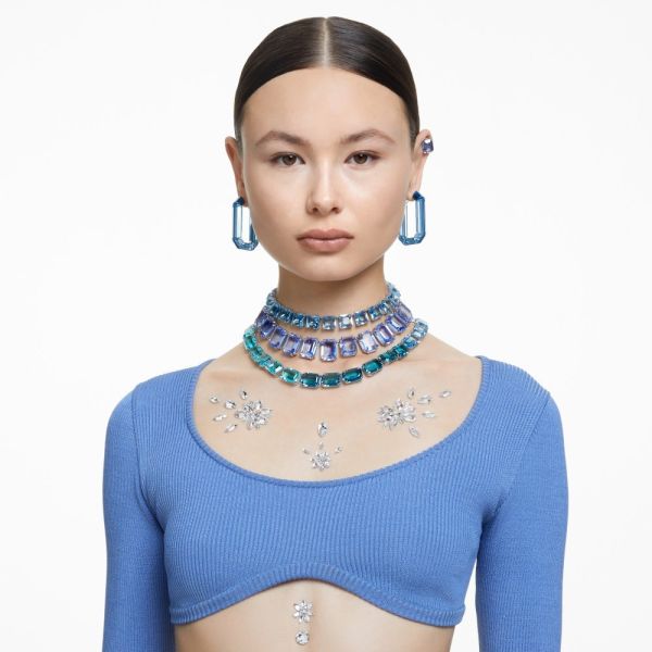 Colar Swarovski Millenia Lapidação Octogonal Azul Lacado a Ródio