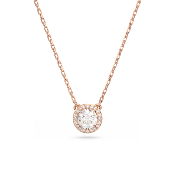 Pingente Swarovski Constella Lapidação Redonda Pavé Branco Lacado a Rosa Dourado