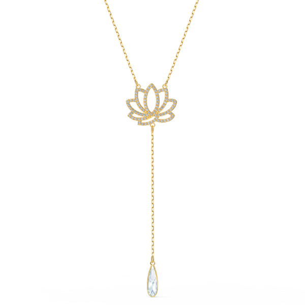 Colar Swarovski Symbolic Lótus Branco Lacado a Dourado