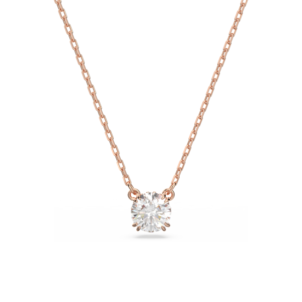 Pingente Swarovski Constella Lapidação Redonda Branco Lacado a Rosa Dourado