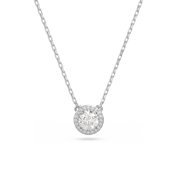 Pingente Swarovski Constella Lapidação Redonda Pavé Branco Lacado a Ródio