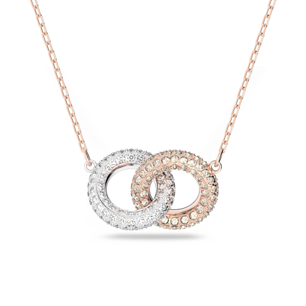 Colar Swarovski Stone Círculos Entrelaçados Branco Lacado a Rosa Dourado
