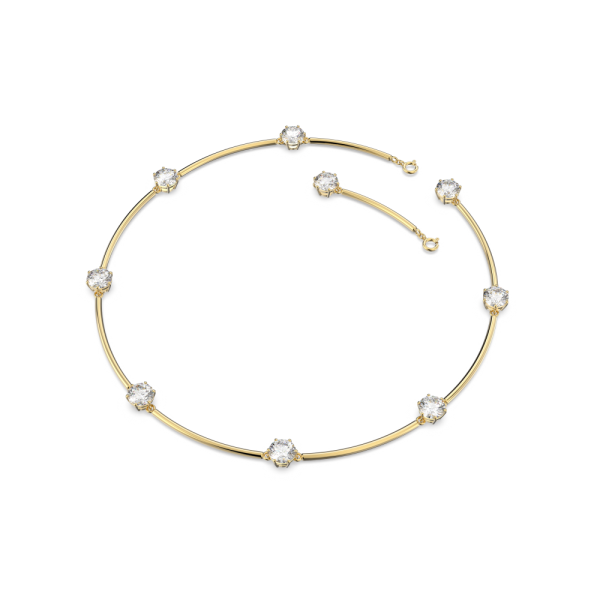 Gargantilha Swarovski Constella Lapidação Redonda Branca Revestido com Tom Dourado Brilhante