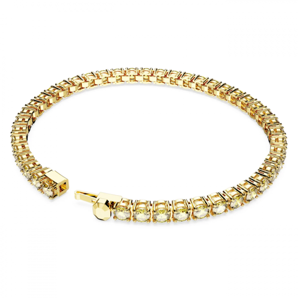 Pulseira Swarovski Matrix Tennis Lapidação Redonda Amarelo Lacado a Dourado