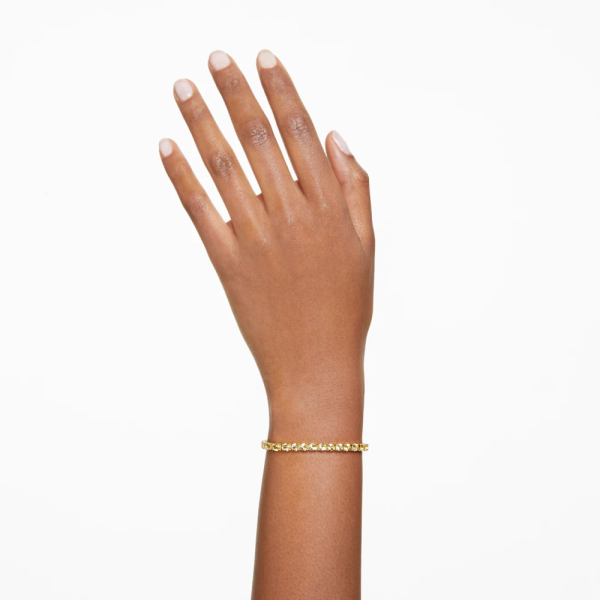 Pulseira Swarovski Matrix Tennis Lapidação Redonda Amarelo Lacado a Dourado