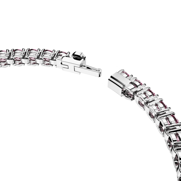 Pulseira Swarovski Matrix Tennis Lapidação Redonda Pequena Rosa Lacado a Ródio