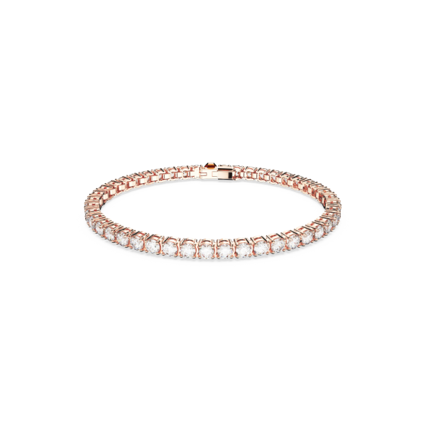 Pulseira Swarovski Matrix Tennis Lapidação Redonda Pequena Branca Lacado a Rosa Dourado