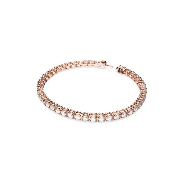 Pulseira Swarovski Matrix Tennis Lapidação Redonda Pequena Branca Lacado a Rosa Dourado