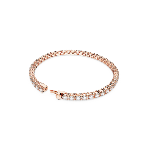 Pulseira Swarovski Matrix Tennis Lapidação Redonda Pequena Branca Lacado a Rosa Dourado
