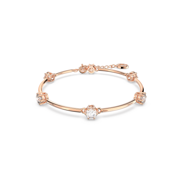 Bracelete Swarovski Constella Lapidação Redonda Branca Lacado a Rosa Dourado