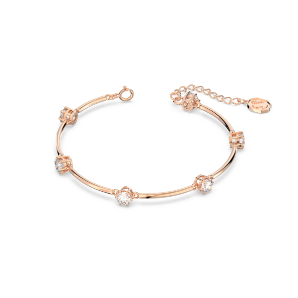 Bracelete Swarovski Constella Lapidação Redonda Branca Lacado a Rosa Dourado
