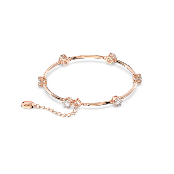 Bracelete Swarovski Constella Lapidação Redonda Branca Lacado a Rosa Dourado