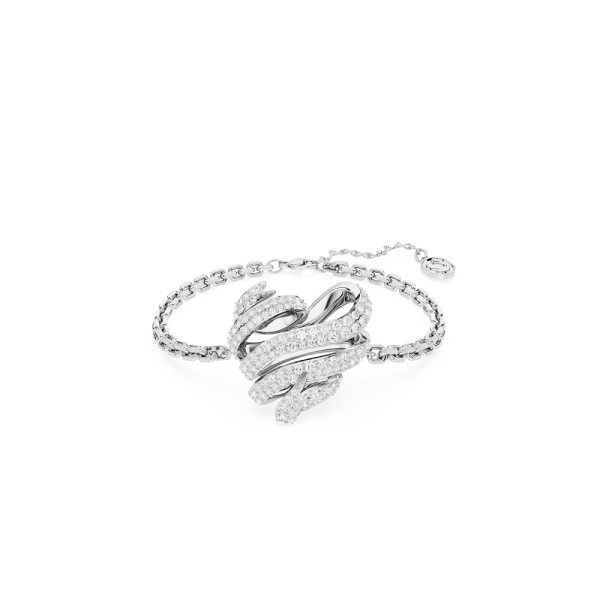 Pulseira Swarovski Volta Coração Branca Lacado a Ródio