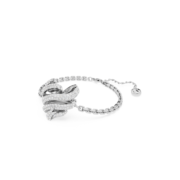 Pulseira Swarovski Volta Coração Branca Lacado a Ródio