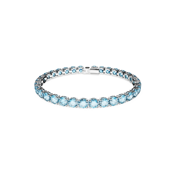 Pulseira Swarovski Matrix Tennis Lapidação Redonda Média Azul Lacado a Ródio