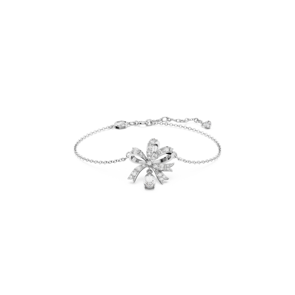 Pulseira Swarovski Volta Laço Branca Lacado a Ródio