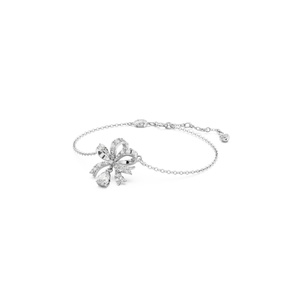 Pulseira Swarovski Volta Laço Branca Lacado a Ródio