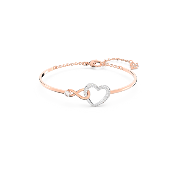 Bracelete Swarovski Infinity Infinito e Coração Branca Acabamento de Combinação de Metais