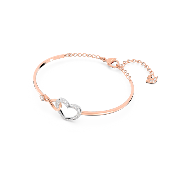 Bracelete Swarovski Infinity Infinito e Coração Branca Acabamento de Combinação de Metais