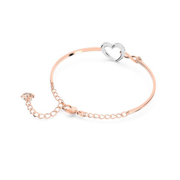 Bracelete Swarovski Infinity Infinito e Coração Branca Acabamento de Combinação de Metais