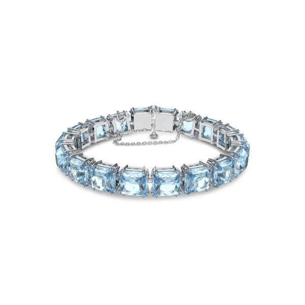 Pulseira Swarovski Millenia Lapidação Quadrada Média Azul Lacado a Ródio