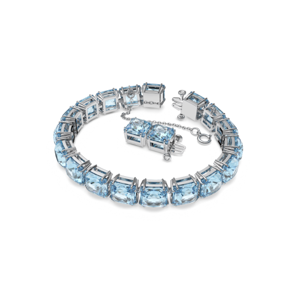 Pulseira Swarovski Millenia Lapidação Quadrada Média Azul Lacado a Ródio