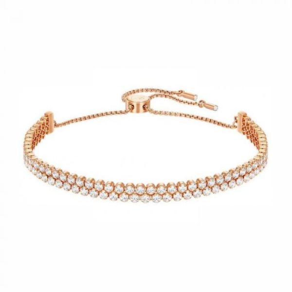 Pulseira Swarovski Subtle Lapidação redonda Branca Lacado a rosa dourado M