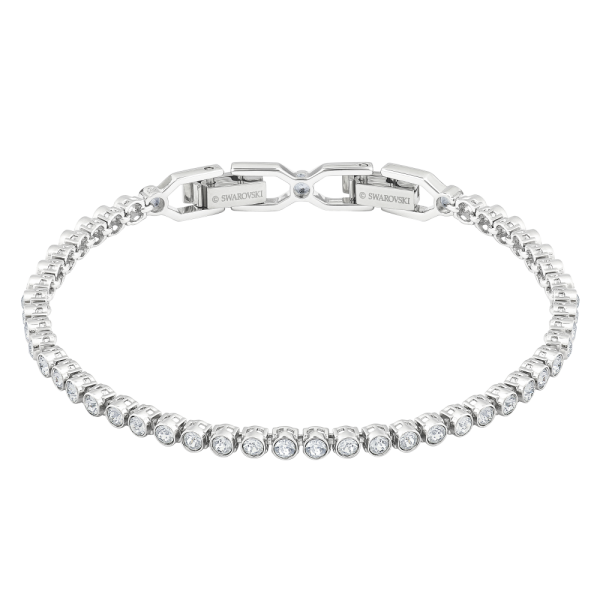 Pulseira Swarovski Emily Lapidação Redonda Branca Lacado a Ródio