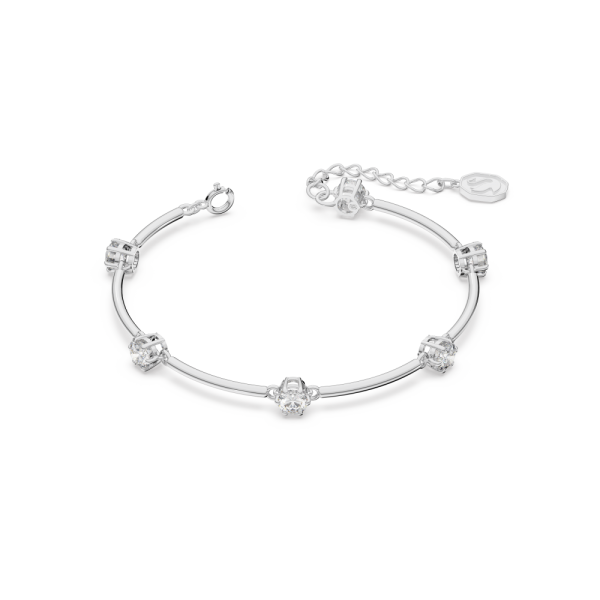 Bracelete Swarovski Constella Lapidação Redonda Branca Lacado a Ródio