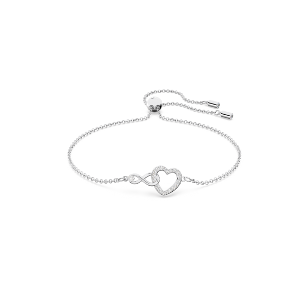 Pulseira Swarovski Infinity Infinito e Coração Branca Lacado a Ródio