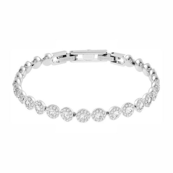 Pulseira Swarovski Angelic Lapidação redonda Pavé Pequena Branca Lacado a ródio M