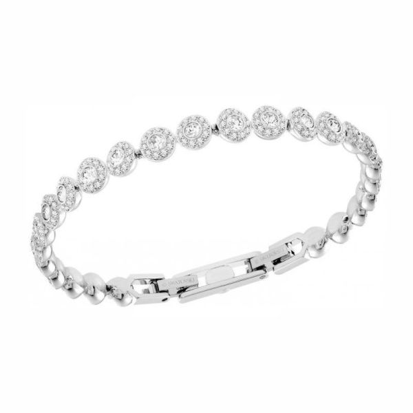 Pulseira Swarovski Angelic Lapidação redonda Pavé Pequena Branca Lacado a ródio M