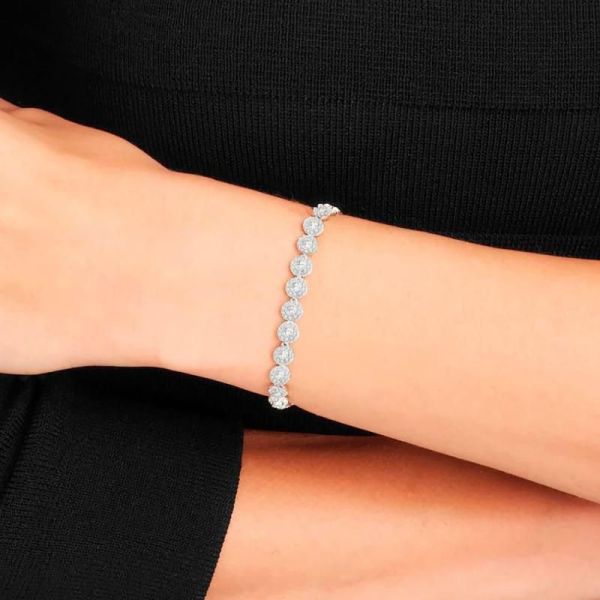Pulseira Swarovski Angelic Lapidação redonda Pavé Pequena Branca Lacado a ródio M