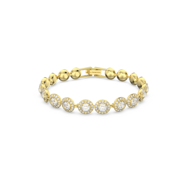 Pulseira Swarovski Angelic Lapidação Redonda Pavé Média Branca Lacado a Dourado