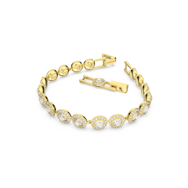 Pulseira Swarovski Angelic Lapidação Redonda Pavé Média Branca Lacado a Dourado