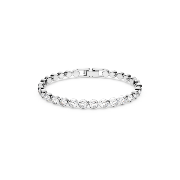 Pulseira Swarovski Tennis Lapidação Redonda Branca Lacado a Ródio