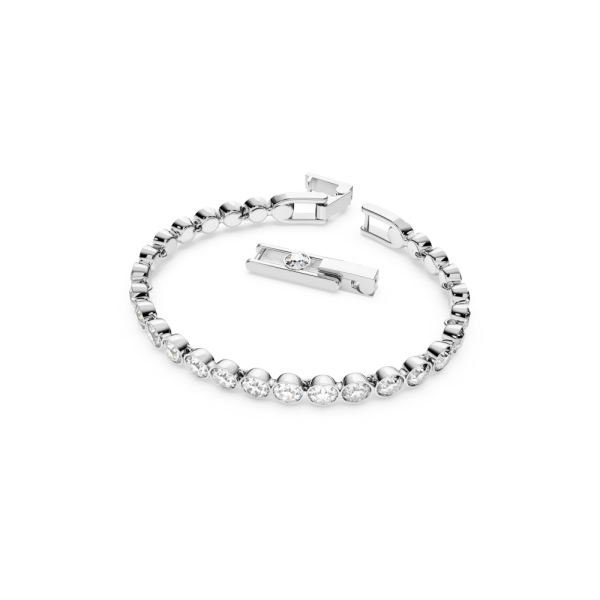 Pulseira Swarovski Tennis Lapidação Redonda Branca Lacado a Ródio