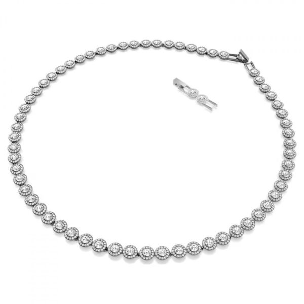 Colar Swarovski Una Lapidação redonda Grande Branco Lacada a ródio