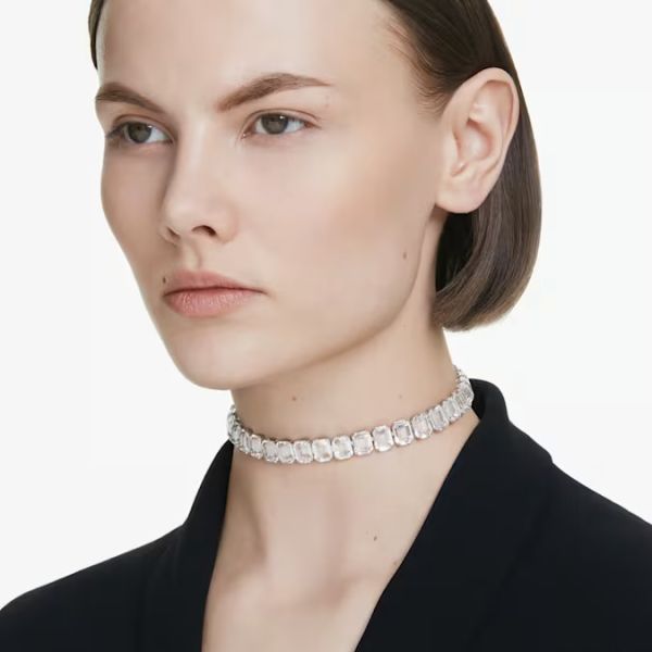 Gargantilha Swarovski Millenia Lapidação octogonal Branca Lacado a ródio