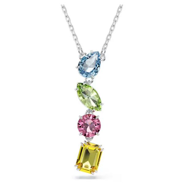 Pendente Swarovski Y Gema Combinação de lapidações Multicor Lacado a ródio