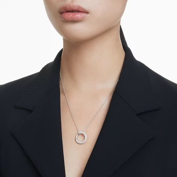 Pingente Swarovski Dextera Pavé Branco Lacado a ródio