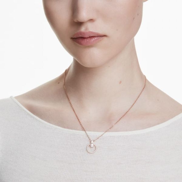 Pingente Swarovski Constella Pavé Lapidação redonda Branco Lacado a rosa dourado