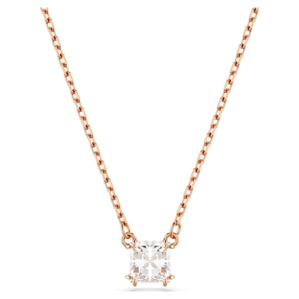 Pingente Swarovski Stilla Lapidação quadrada Branco Lacado a rosa dourado