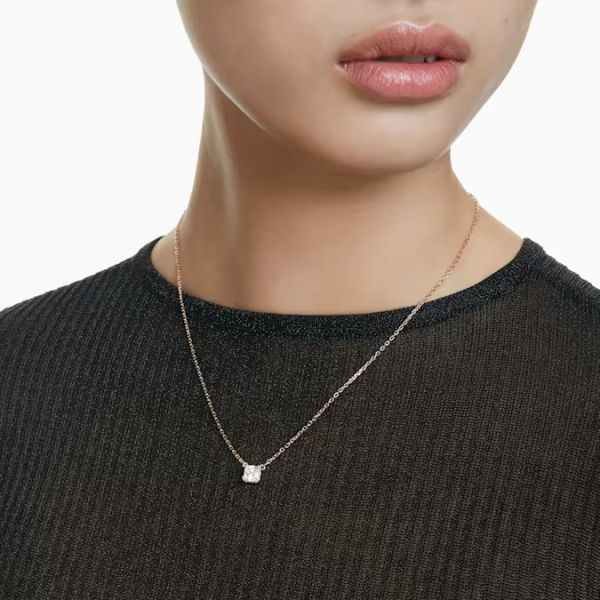 Pingente Swarovski Stilla Lapidação quadrada Branco Lacado a rosa dourado