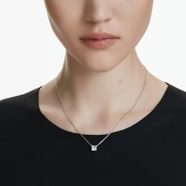 Pingente Swarovski Stilla Lapidação quadrada Branco Lacado a ródio
