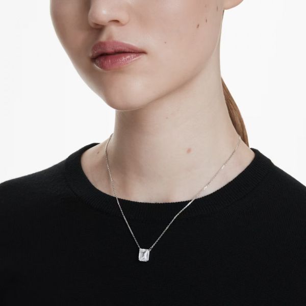 Pingente Swarovski Stilla Lapidação octogonal Branco Lacado a ródio