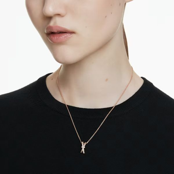 Pingente Swarovski Hyperbola Combinação de lapidações Entrelaçado Branco Lacado a rosa dourado
