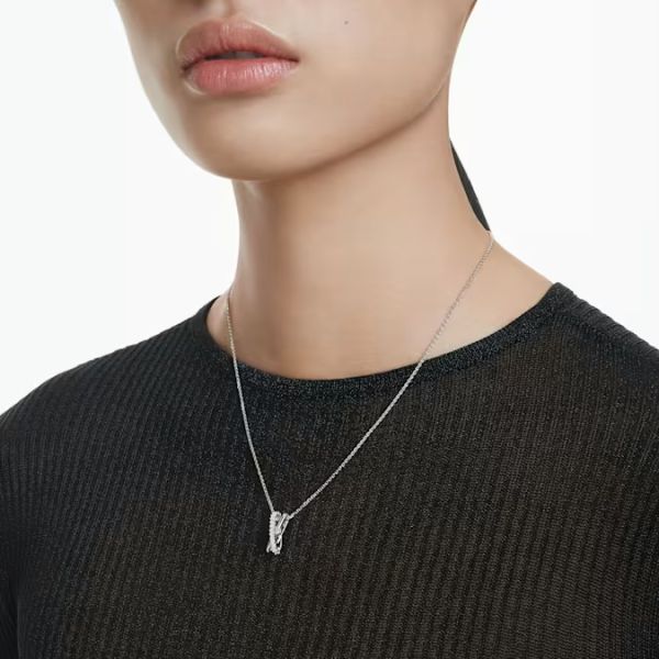 Pingente Swarovski Hyperbola Combinação de lapidações Entrelaçado Branco Lacado a ródio