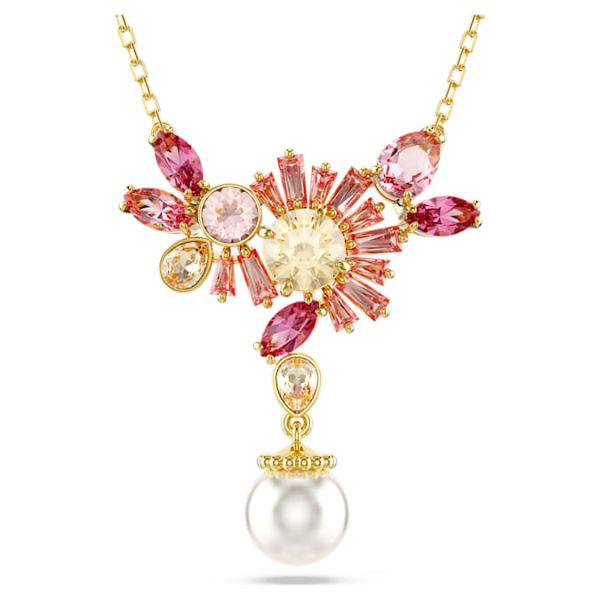 Pingente Swarovski Gema Combinação de lapidações Crystal pearl Flor Rosa Lacado a dourado